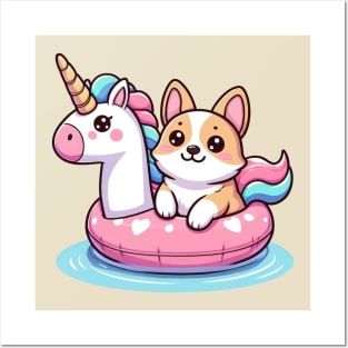 Kawaii corgi pool party Posters and Art